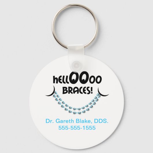 ハローブレースブルー歯科矯正医患者ギフトカスタム キーホルダー (正面)
