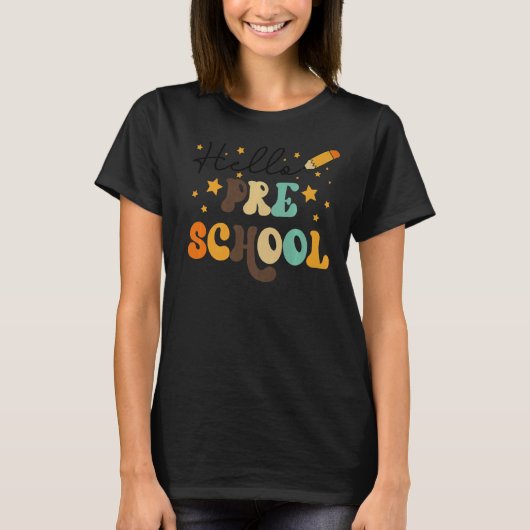 ハロープリスクール先生キッズ新学期レトロ Tシャツ (正面)