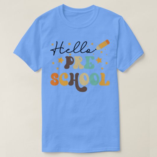 ハロープリスクール、先生、キッズ新学期RET Tシャツ (デザイン正面)