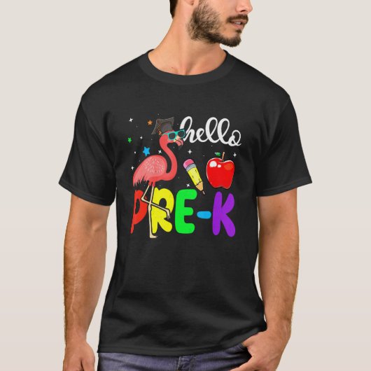 ハロープレKフラミンゴ新学期先生スチュデン Tシャツ (正面)