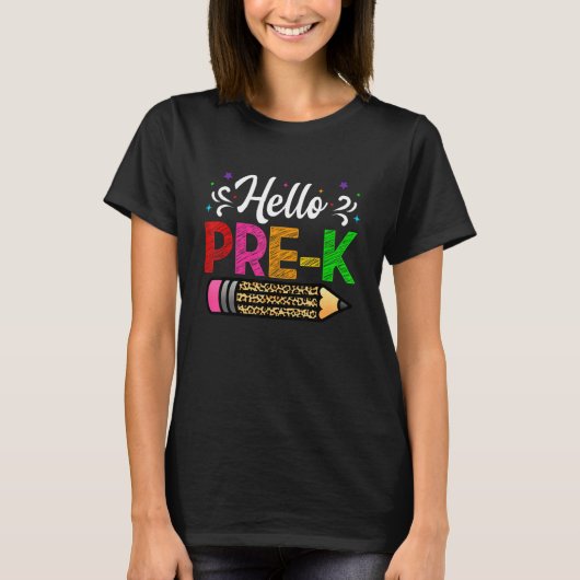 ハロープレKレオパードキッズ新学期先生セント Tシャツ (正面)