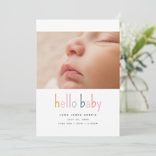 ハローベビーかわいいカラフル新生児 案内状 (スタンド正面)