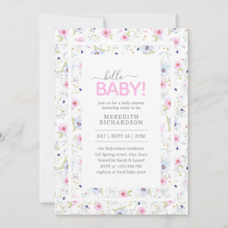ハローベビーかわいいフローラピンクブルーガールベビーシャワー 招待状