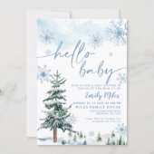 ハローベビーの招待、冬の青の赤ちゃんシャワー 招待状 (正面)