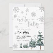 ハローベビーの招待、銀の冬の赤ちゃんシャワー 招待状 (正面)