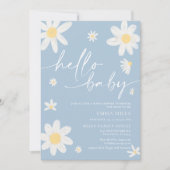 ハローベビーほこりっぽいブルーデイジーベビーシャワー 招待状 (正面)