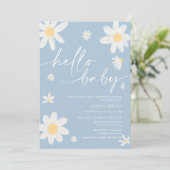ハローベビーほこりっぽいブルーデイジーベビーシャワー 招待状 (スタンド正面)