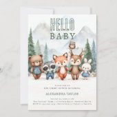 ハローベビーアドベンチャーウッドランド動物ベビーシャワー 招待状 (正面)