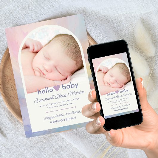 ハローベビーアーチフォトコラージュガールズ誕生 案内状