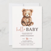 ハローベビーウォーターカラーベアーウッドランドベビーシャワー 招待状 (正面)