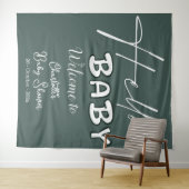 ハローベビーエレガントダークグリーン赤ちゃんシャワー背景 タペストリー (インサイチュ(横))