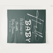 ハローベビーエレガントダークグリーン赤ちゃんシャワー背景 タペストリー (正面(横))