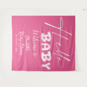 ハローベビーエレガントダークピンク赤ちゃんシャワー背景 タペストリー (正面(横))