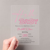 ハローベビーエレガントダークピンク赤ちゃんシャワー アクリル招待状 (インサイチュ (ポータブル))