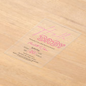 ハローベビーエレガントダークピンク赤ちゃんシャワー アクリル招待状 (レイダウン)