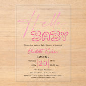 ハローベビーエレガントダークピンク赤ちゃんシャワー アクリル招待状 (正面)