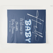 ハローベビーエレガントダークブルー赤ちゃんシャワー背景 タペストリー (正面(横))