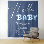 ハローベビーエレガントダークブルー赤ちゃんシャワー背景 タペストリー (インサイチュ)