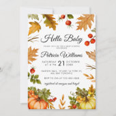 ハローベビーカボチャの葉の秋の赤ちゃんシャワー 招待状 (正面)