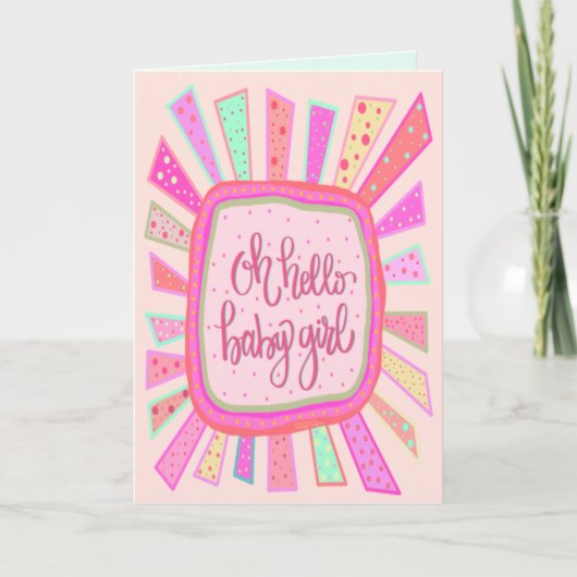 ハローベビーガールかわいいピンクモダンクお洒落 カード (正面)