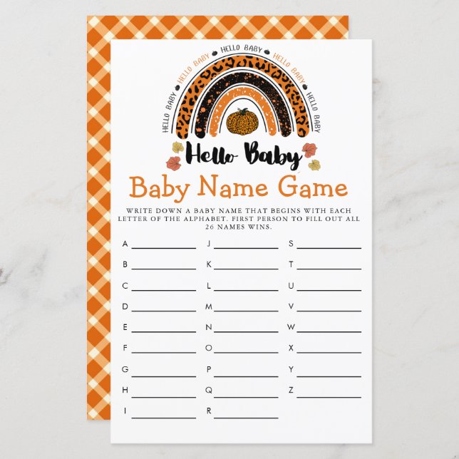 ハローベビーガールカボチャ赤ちゃんシャワー名ゲーム (正面/裏面)