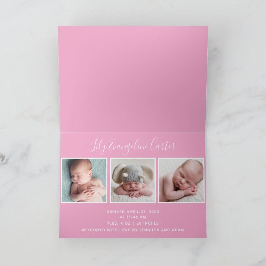 ハローベビーガールフォトシンプル誕生 案内状 (内部)