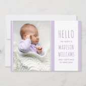 ハローベビーガールフォトスイーツ薄紫誕生 案内状 (正面)