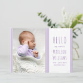 ハローベビーガールフォトスイーツ薄紫誕生 案内状 (スタンド正面)