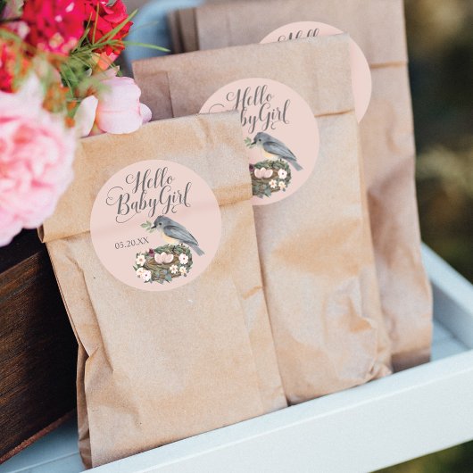ハローベビーガールフローラバードズネストベビーシャワー ラウンドシール