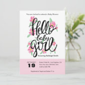 ハローベビーガールモダンフローラベビーシャワー招待状 招待状 (スタンド正面)