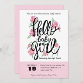 ハローベビーガールモダンフローラベビーシャワー招待状 招待状 (正面/裏面)