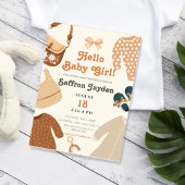 ハローベビーガール服レトロ自然ベビーシャワー 招待状