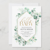 ハローベビーグリーナリーユーカリ水色シャワー 招待状 (正面)