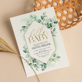 ハローベビーグリーナリーユーカリ水色シャワー 招待状