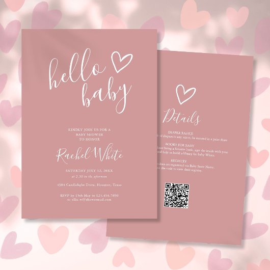 ハローベビーシャワーすべて1つの埃っぽいバラピンク 招待状