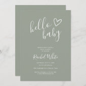 ハローベビーシャワーすべて1ニュートラルセージ緑 招待状 (正面/裏面)