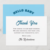 ハローベビーシャワーグレイ海の下のホエールブルー サンキューカード (正面/裏面)