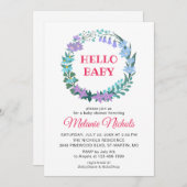ハローベビーシャワーフローラリースブルーベル薄紫 招待状 (正面/裏面)