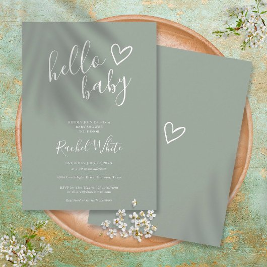 ハローベビーシャワーボホ男女兼用セージ緑 招待状