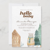 ハローベビースノーベアー水彩赤ちゃんシャワー 招待状 (正面)