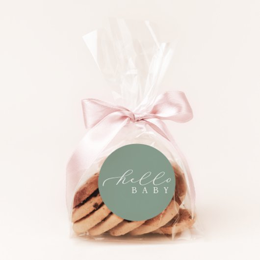 ハローベビーセージのミニマリストのスクリプトベビーシャワー ラウンドシール