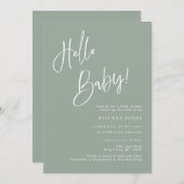 ハローベビーセージブルー/グリーンベビーシャワー招待状 招待状 (正面/裏面)