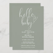 ハローベビーセージ緑男女兼用赤ちゃんシャワー 招待状 (正面/裏面)