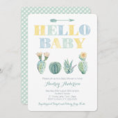 ハローベビーチームグリーンジェンダーレスカクティベイビーシャワー 招待状 (正面/裏面)