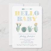ハローベビーチームグリーンジェンダーレスカクティベイビーシャワー 招待状 (正面)