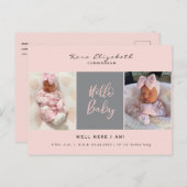 ハローベビーツーフォトガールベビーピンク誕生 案内ポストカード (正面/裏面)