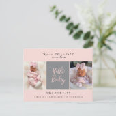 ハローベビーツーフォトガールベビーピンク誕生 案内ポストカード (スタンド正面)