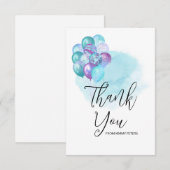 ハローベビーティール（緑がかった色）紫色のバルーン赤ちゃんシャワー サンキューカード (正面/裏面)
