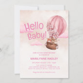 ハローベビーテディベアピンクシャワー 招待状 (正面)