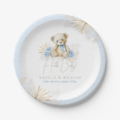 ハローベビーテディベアーボホブルーボーイベビーシャワー ペーパープレート (正面)